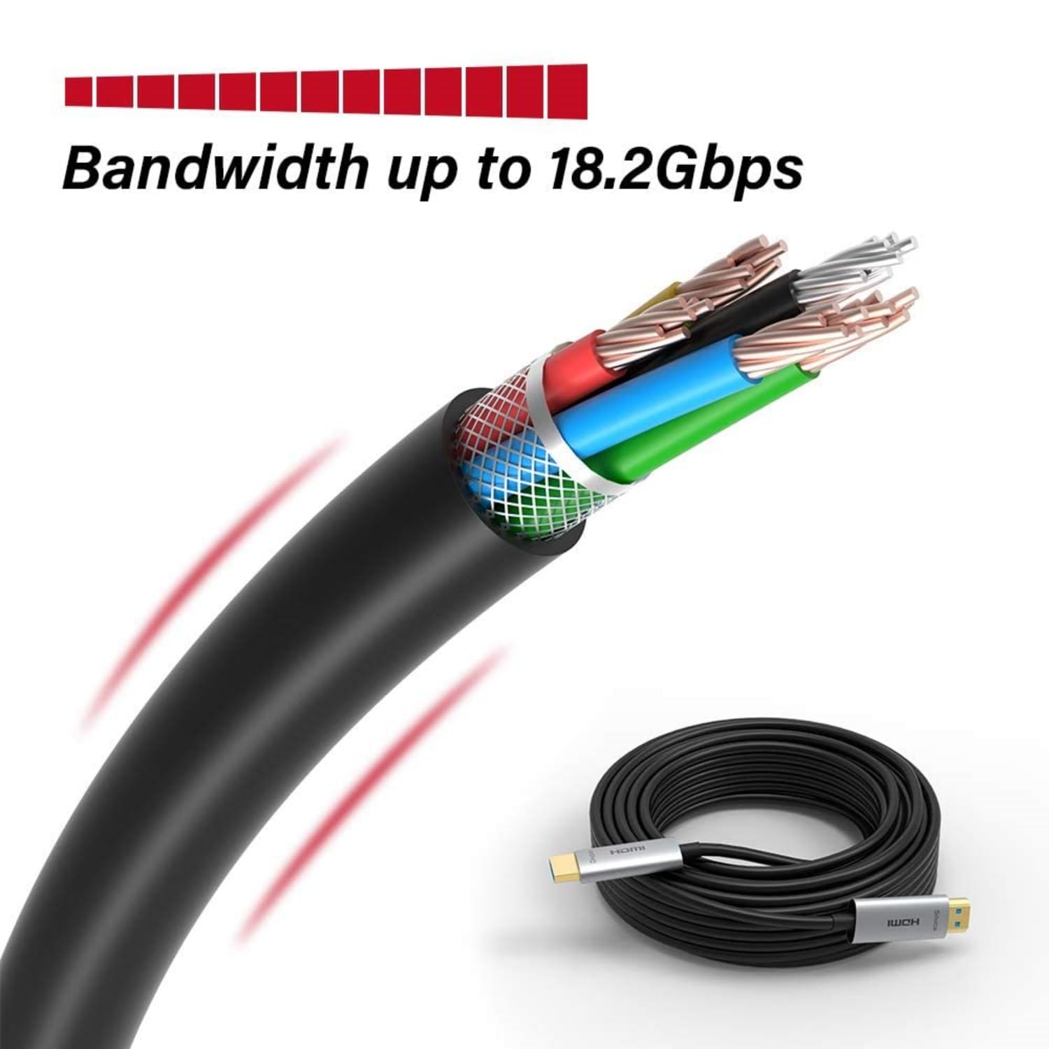 30m Cavo HDMI in fibra ottica 4K@60Hz – HDMI 2.0 ottico 18 Gbps, HDR10, 4:4:4, HDCP 2.2, sottile e flessibile – Per gaming, home cinema, TV/proiettore