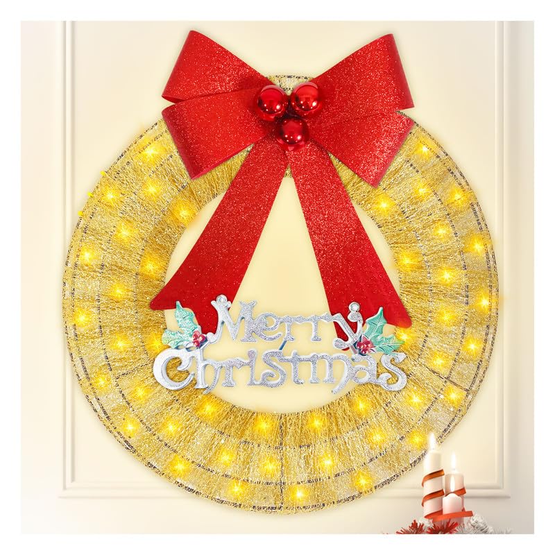 20“ Christmas Wreaths for Front Door, Lighted Christmas