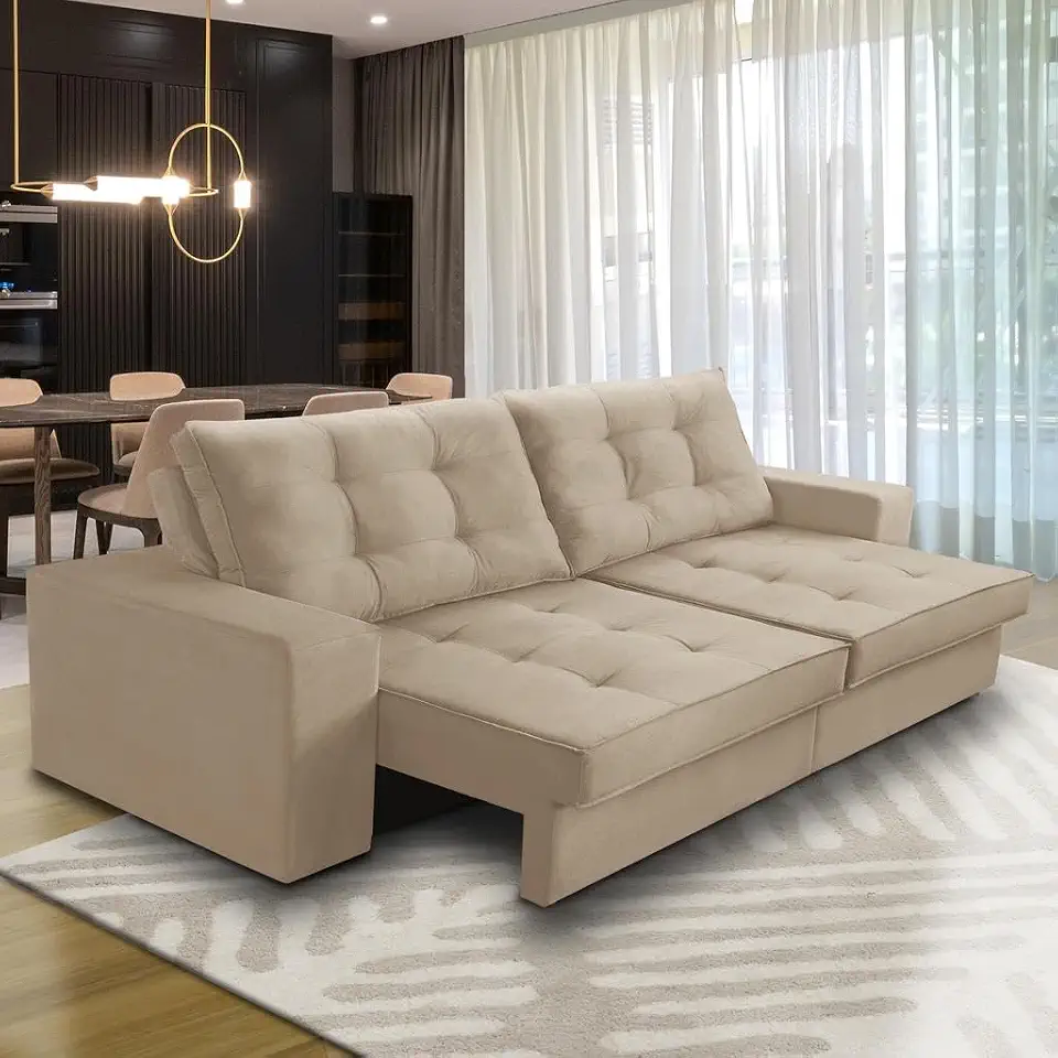 Sofá Retrátil e Reclinável 2 Lugares 1,50m em Suede com Molas e Espuma D33 para Sala de Estar (Bege)