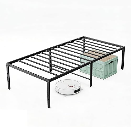 Sweetcrispy Marco de cama de plataforma de tamaño individual de 18 pulgadas, marco de base de metal resistente, listones de acero resistentes sin