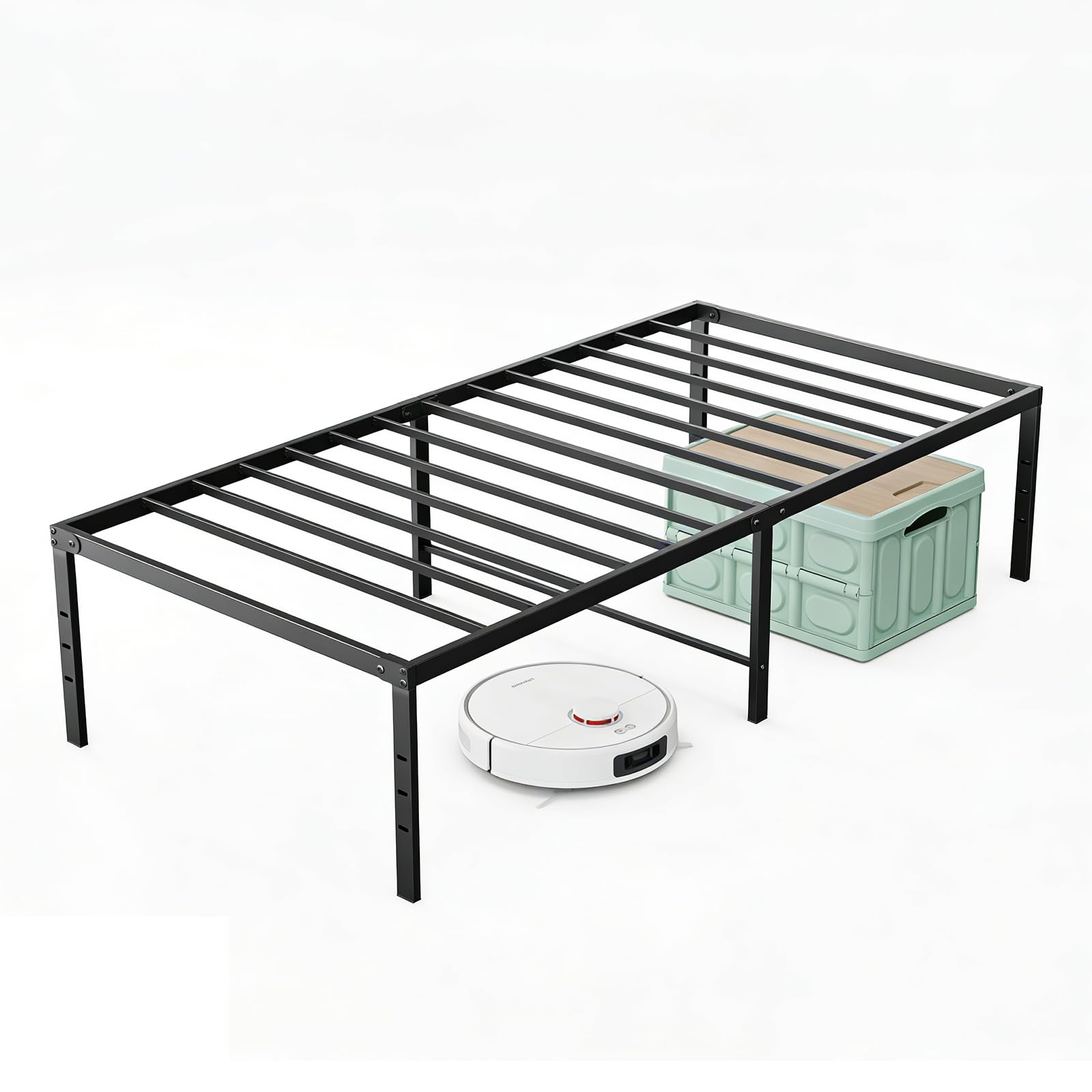 Sweetcrispy Twin Size 18 Inch Platform Bed Frame, Heavy Duty Metal Foundation Frame, Noise-Free Sturdy Steel Slats, Underbed Storage, No Box Spring Needed, Quick Setup