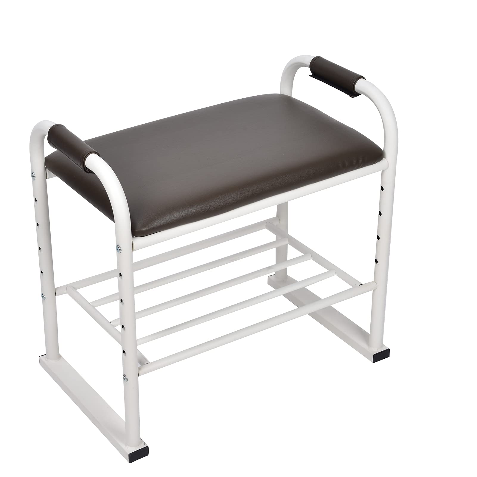 Ejoyous Banco para Zapatos con Cojín de Esponja Zapatero Tubo de Hierro y Taburete de Almacenamiento de Madera Compuesta 54,5 X 58 X 36 Cm Carga de 150 Kg para Entrada Pasillo Sala de Estar Dormitorio