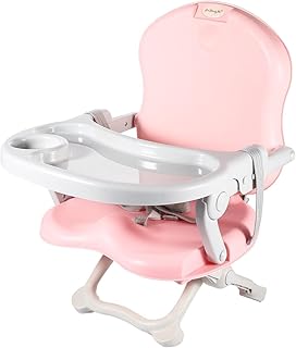 YORKING Portable High Chair Travel Highchair Pink Babies and Children\'s Booster Seat Folding Compact Height Adjustable with Cushion Pads Removable Tray Indoor and Outdoor Use