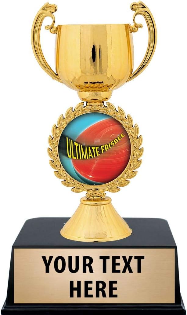 Crown Awards Frisbee Trophies with Custom Engraving, 6" Personalized Gold Ultimate Frisbee Trophy On Black Base Prime