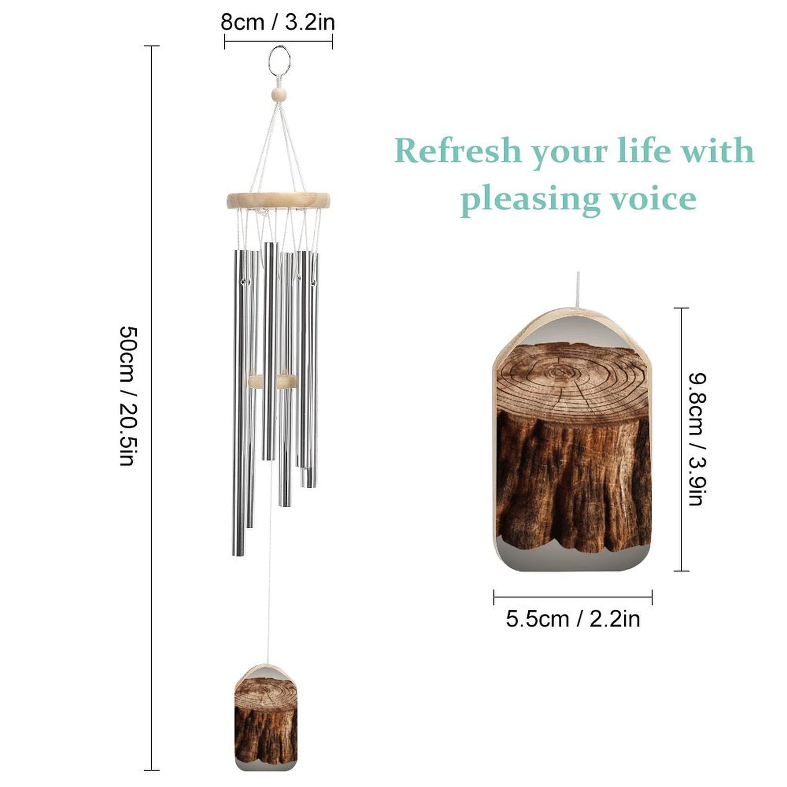 Outdoor Wind Chimes, Stump of Oak Tree Printed Wind Chimes,Simple Wind Chimes,Curtain Wind Chimes for Home Decoration
