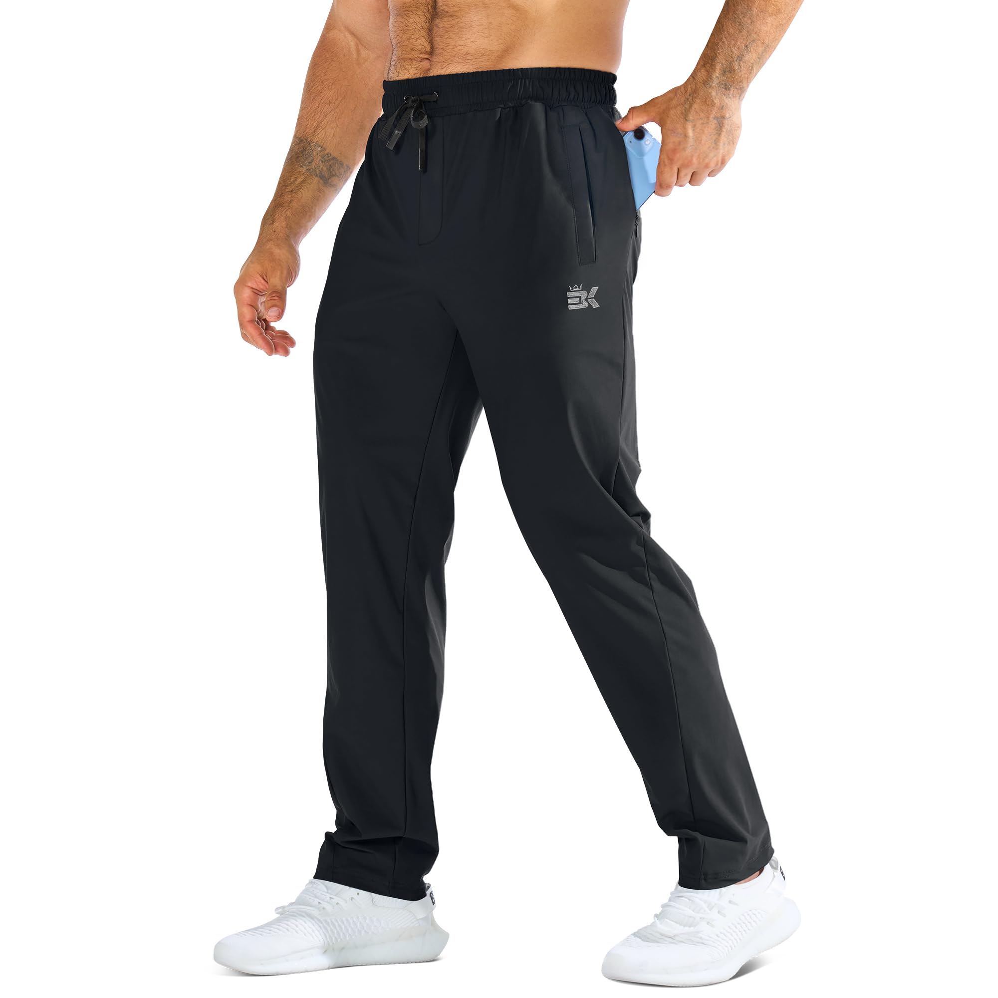 BROKIG Men's LightArmor Workout Sweatpants with Zip Pocket,UPF 50+ Stretch Joggers Men Track Pants for Gym Jogging