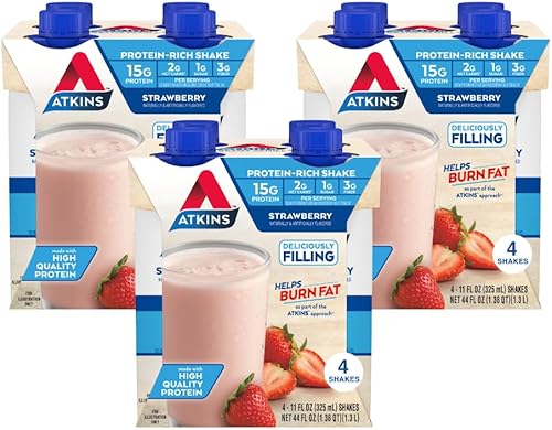 Miniatura 5 de Atkins Batido de proteína cremoso de chocolate tamaño de comida y batido de proteína de fresa, 0.55 onzas de proteína, bajo glucémico, 0.07 oz de