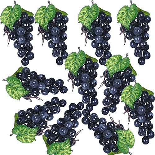 Qoekacy - Juego de 10 racimos de uvas negras, artificiales, frutos falsos, hogar, cocina, fiesta, boda, decoración fotográfica