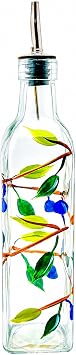 Glass Olive Branch Oil/Vinegar Glass Cruet for Kitchen, 8 oz Olive Oil Dispenser With Stainless Steel Spout for Easy Pouring