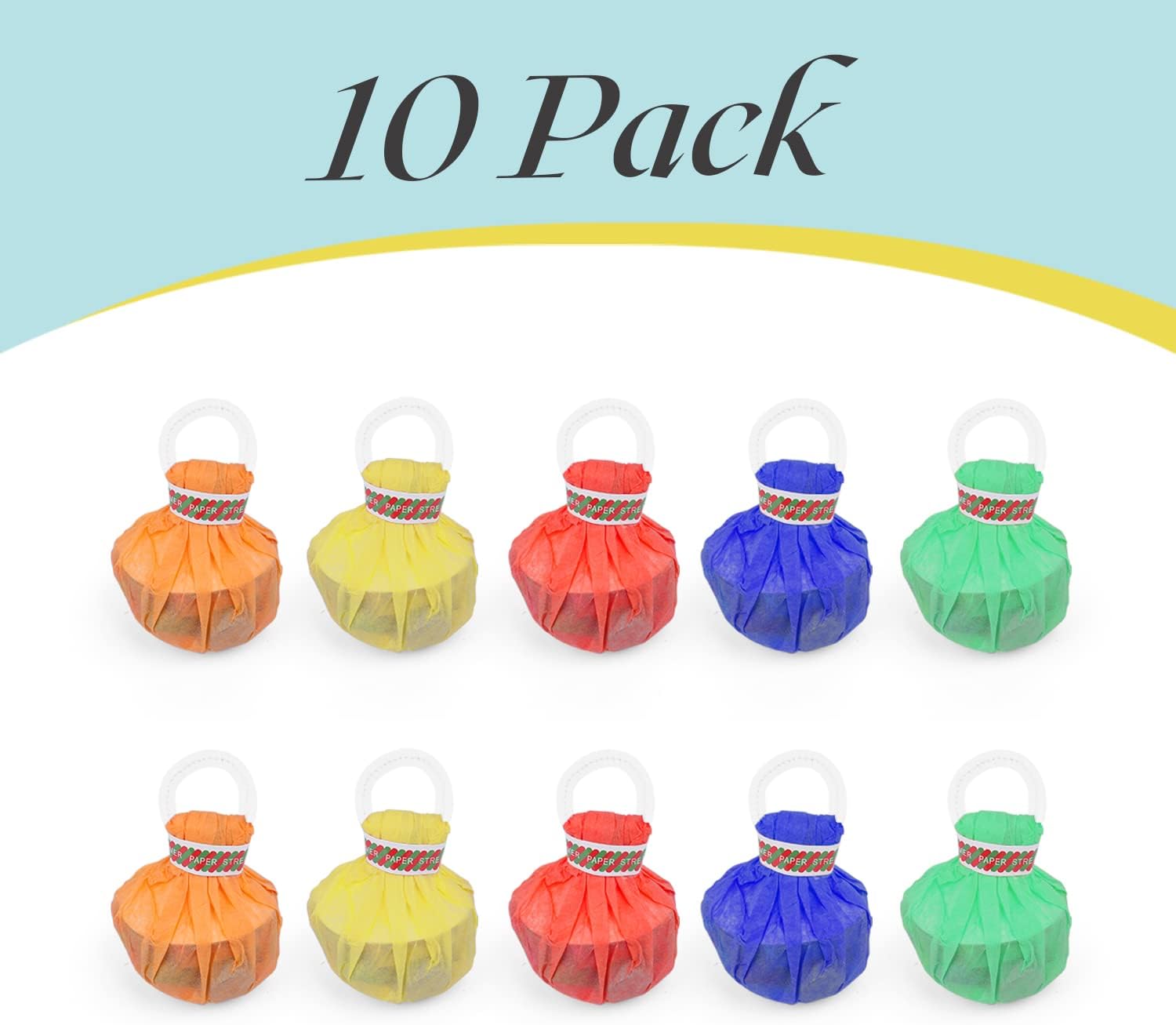 10 Pack Colorful Hand Throw Streamer Poppers, No Mess Confetti