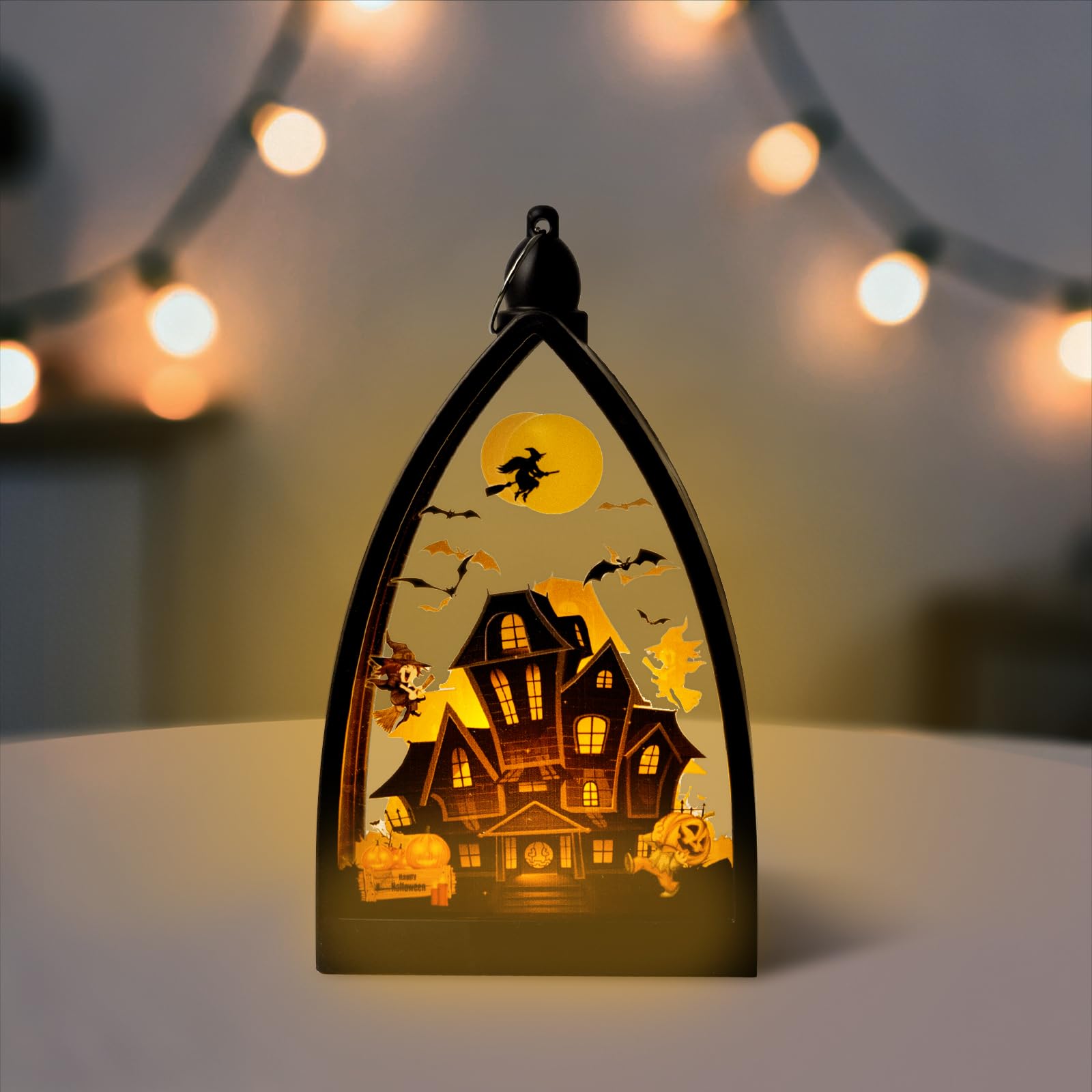Halloween Candle Lanterns, Pumpkin Bats Witch Lantern Lights Halloween Garden Lights Hanging Decorations for Indoor Outdoor Holiday Garden Party Decoration F4-WSDZFD (Castle)
