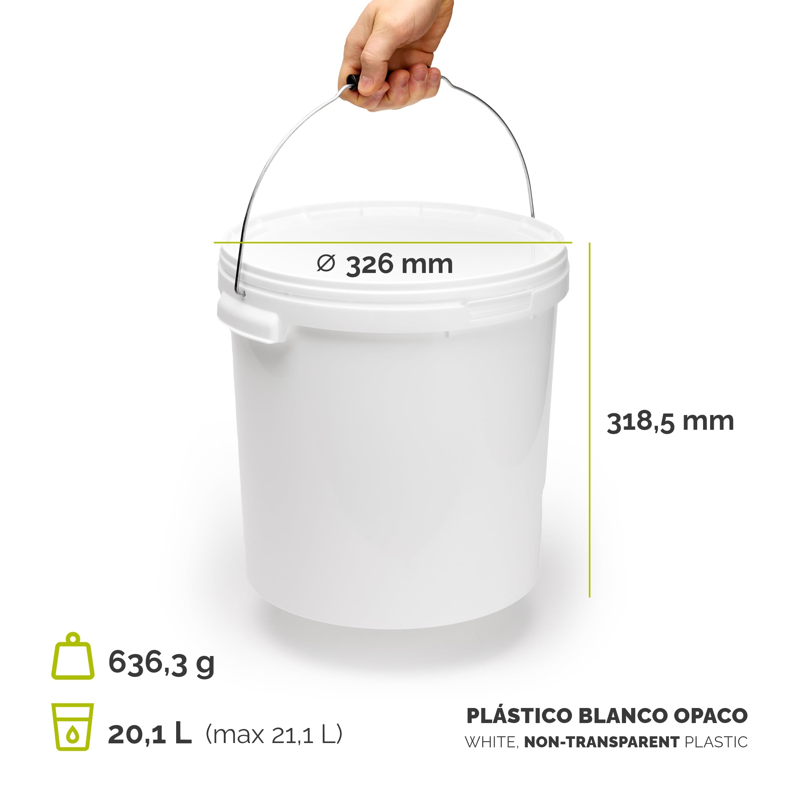 Garronda Cubo con tapa 20 L para el almacenamiento de productos alimenticios y químicos 1 Piezas Blanco GD-0071