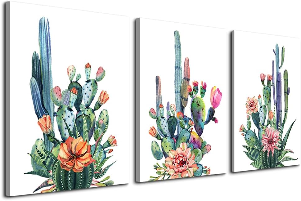Wall Art for living room Canvas Prints Artwork bathroom Wall Decor Simple Life Green plants cactus Picture Watercolor painting 3 Pieces kitchen bedroom wall decorations Office Works Home Decoration