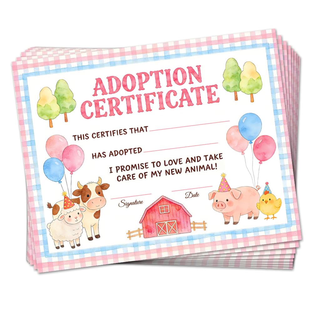 Doodlream 30Pcs Animal Adoption Certificates, 25x20cm Blank Award for Pet Adoption Party Decoration, Cute Dog and Cat Certificate Paper