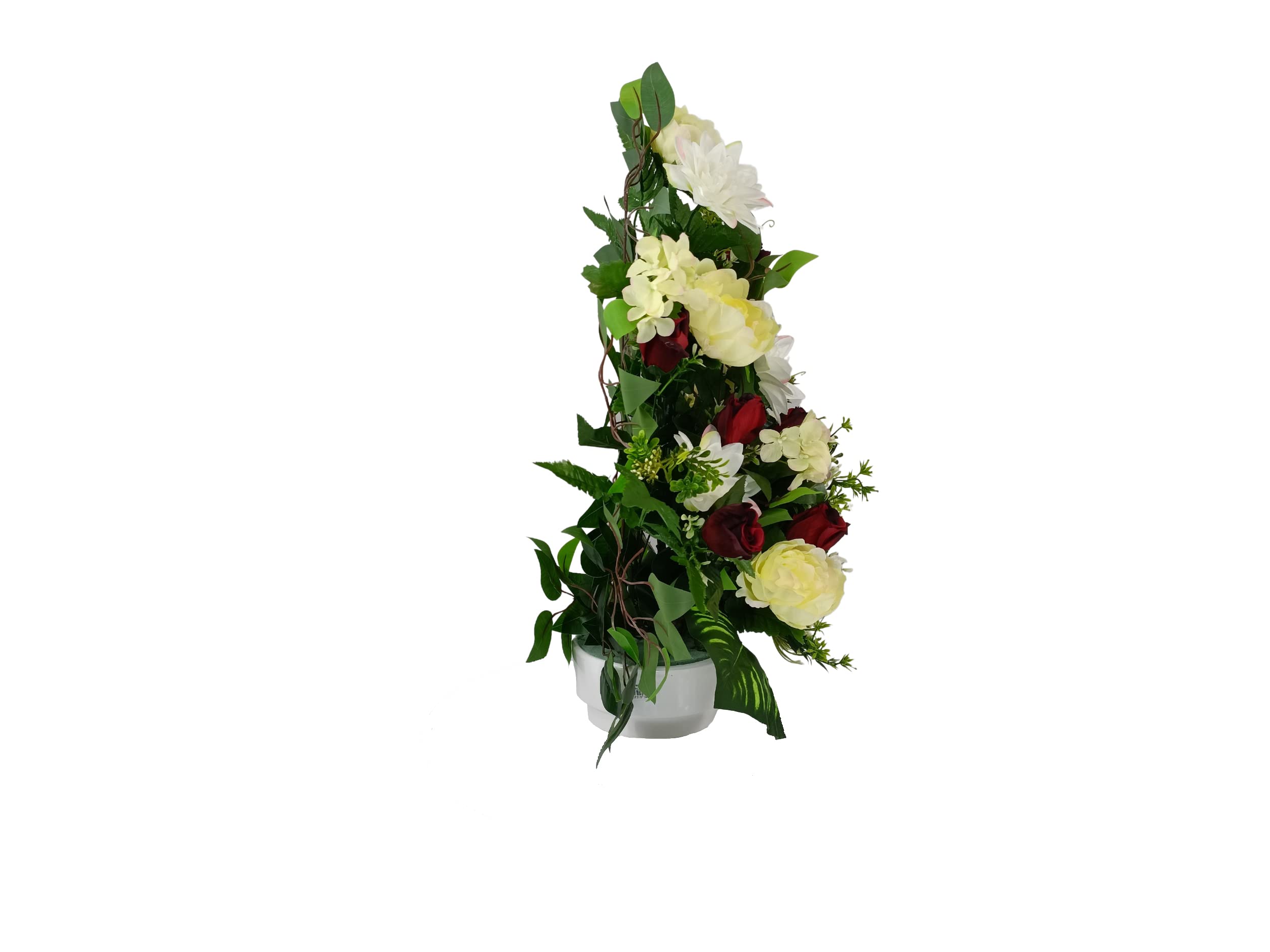 DRW Centro de Flores Artificiales para Cementerio Iglesias Bodas Centro de Flores para los Santos Rojo Blanco y Beige 75x55 cm
