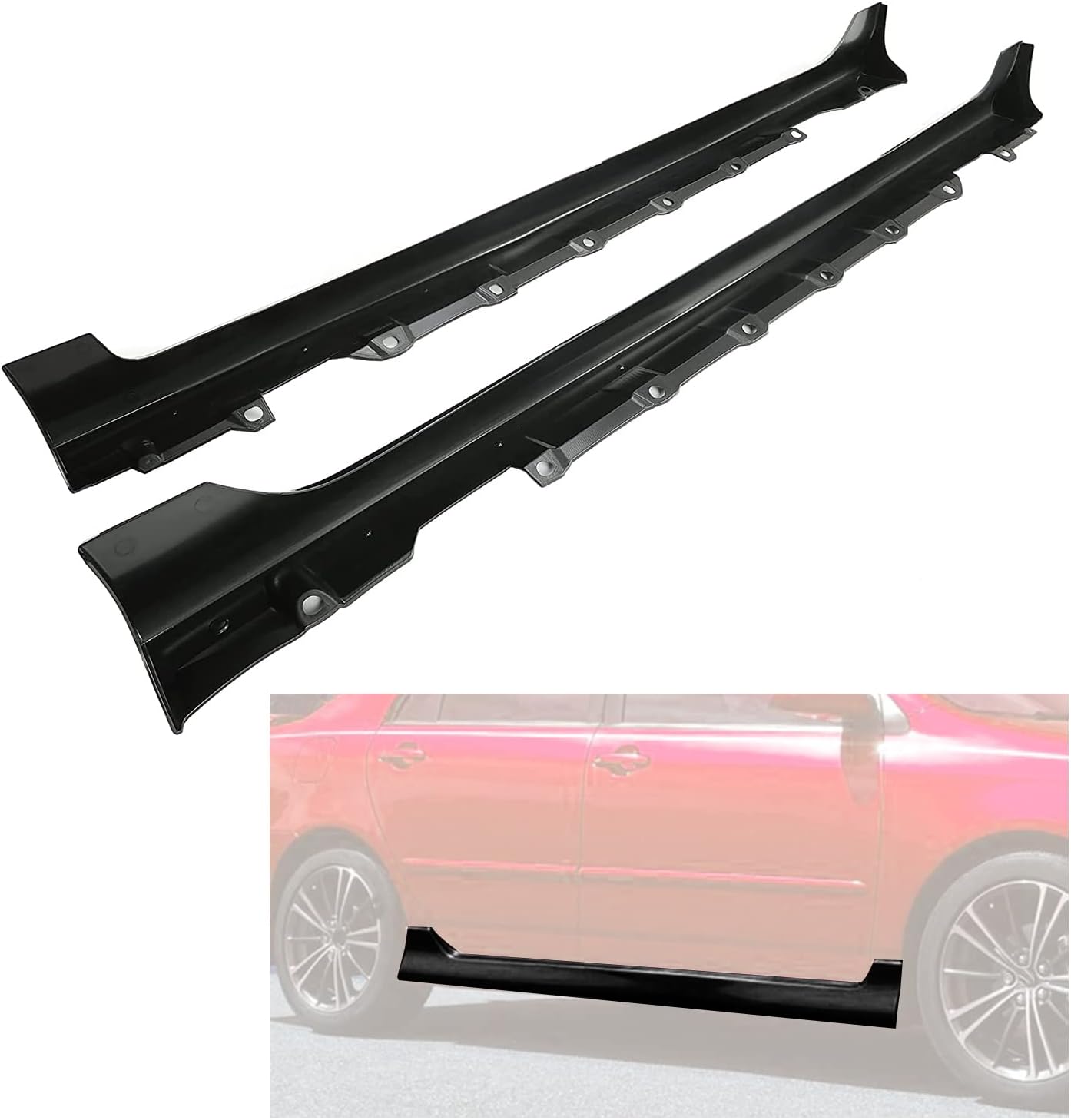 Side Skirt Body Kit Replacement Compatible with 2003-2008 Toyota Corolla Rocker Panel Guard Trim Extensions Pair Plastic Black