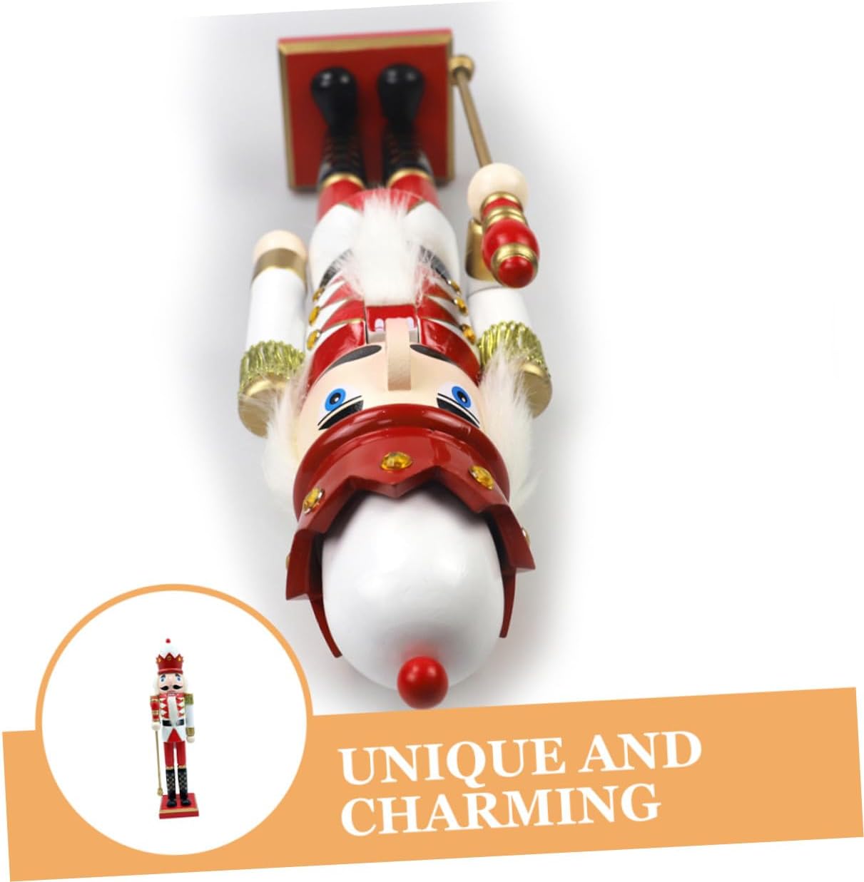 Wooden Nutcracker Figure Christmas Nutcracker Puppet 39.5cm Red White Metallic Soldier Decoration Festive Desktop Collectible for Holiday Home Decor