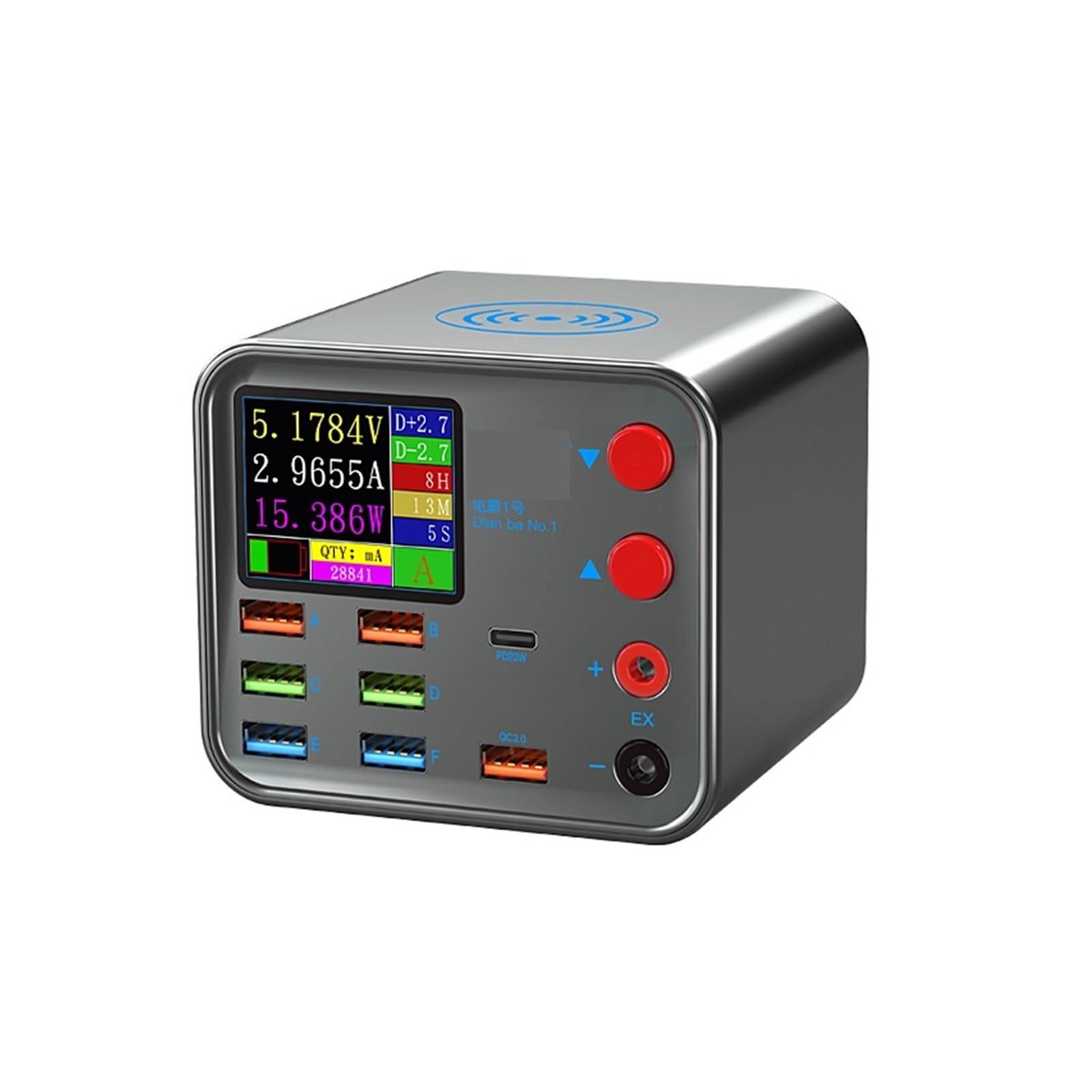 Caricatore USB Multiplo, Ricarica Intelligente Wireless da 25 W QC 3.0 Ricarica del Telefono Wireless con 8 Porte USB Ricarica Sicura