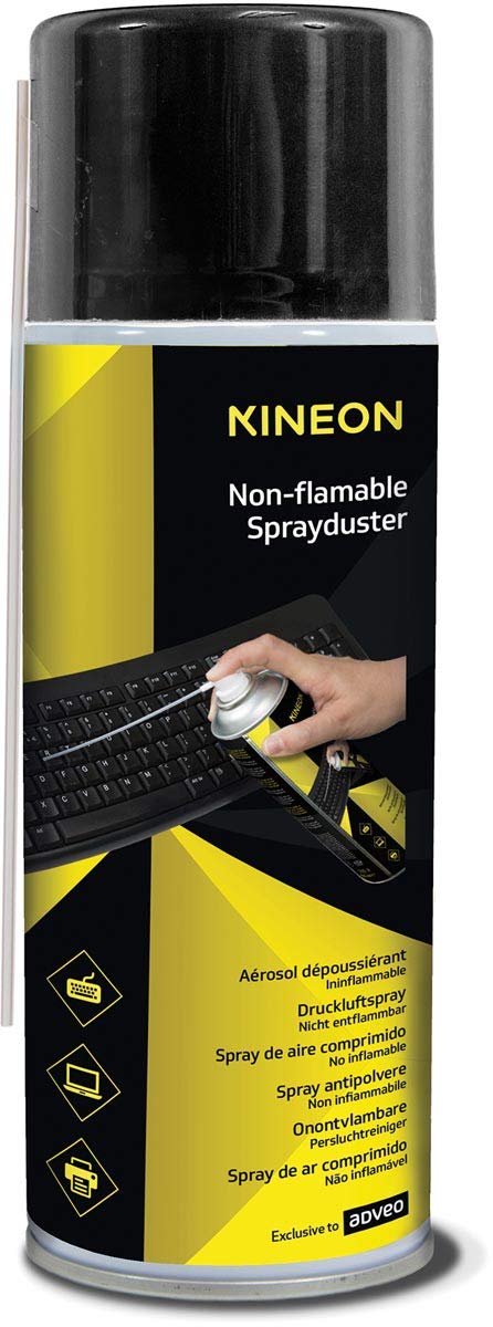 KINEON Gaz dépoussiérant ininflammable 400 ml, aérosol air sec pour clavier ordinateur PC, matériel électronique, bureau, nettoyage de précision sans résidu 901007