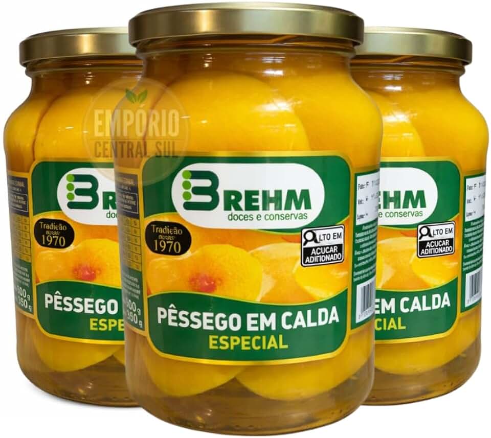 Pêssego em Calda Especial Metades Brehm 3 vidros 350g
