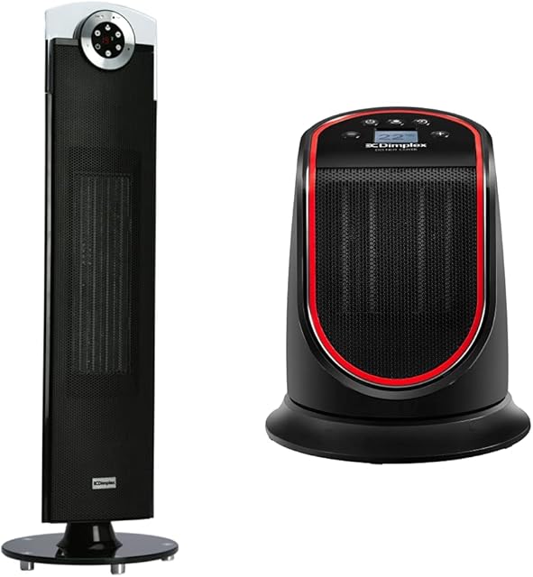 Dimplex DXSTG25 Studio G 2.5 kW Ceramic Tower Heater, Black & M2GTS Ceramic Heater, Compact 2kW Fan Heating Unit, Portable Electric Free Standing Fan Heater with Motorised Oscillation, Black/Red