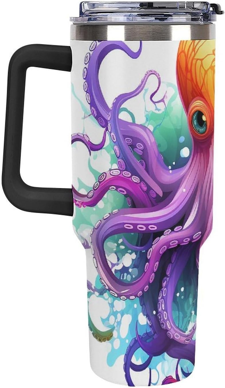 40 Oz Tumbler with Straw And Lid Colorful Octopus Insulated Travel Coffee Mug Stainless Steel Water Bottle Vacuum Insulated Tumblers for Sport Work Car Travel Weekends