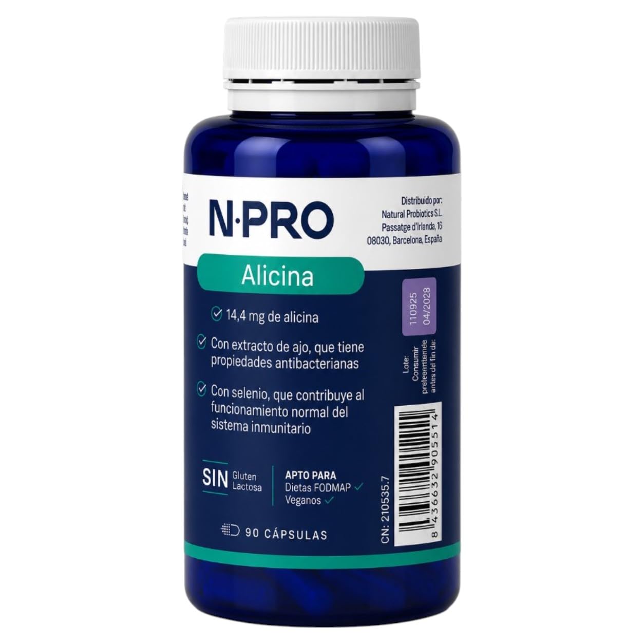 NPro SALUD INTESTINAL Alicina 90 Cápsulas Extracto de Ajo | Antimicrobiano con Selenio y Alicina Pura, Compuestos Azufrados, Antibacteriano, Antifúngico, Antiviral, Limpieza Intestinal