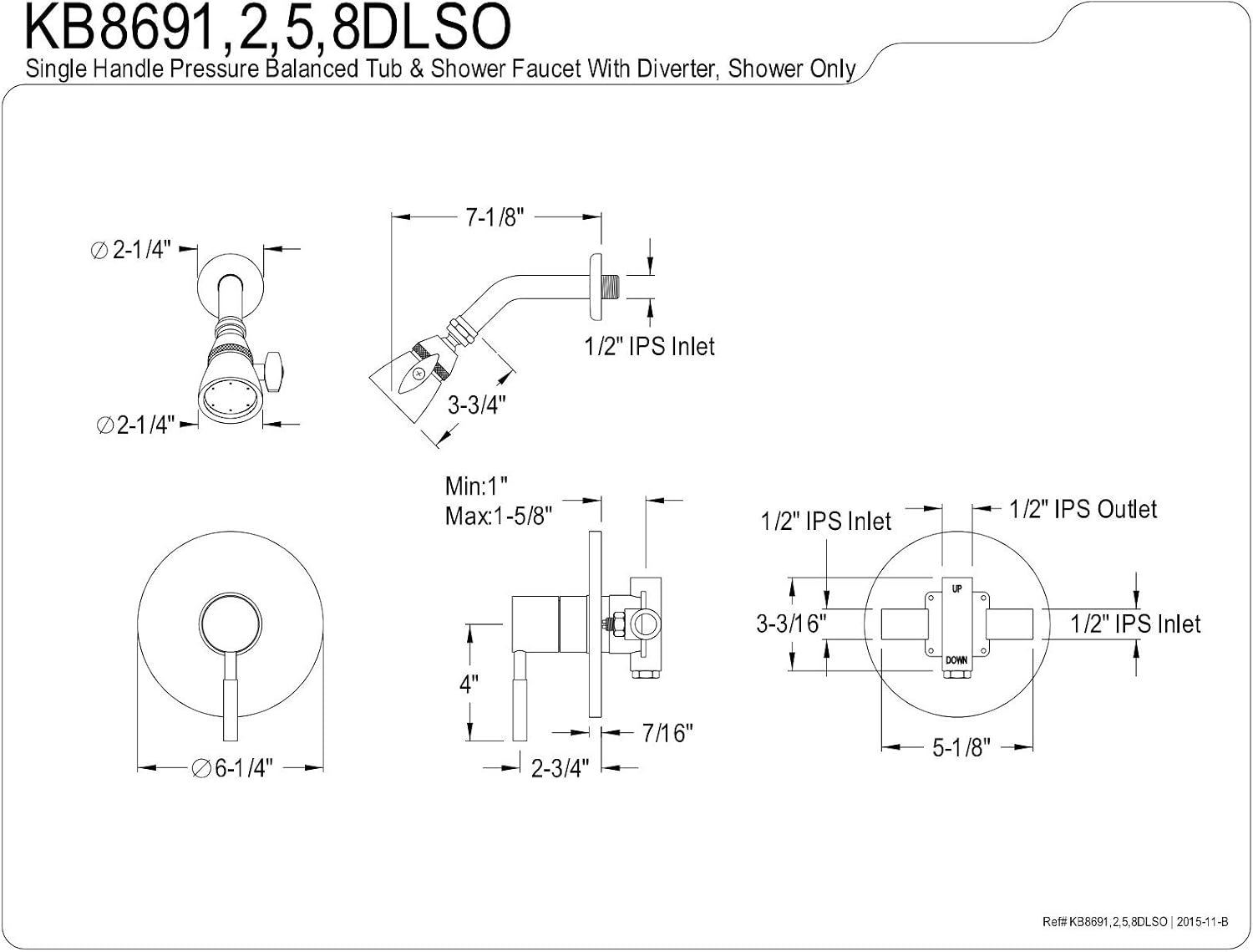 Kingston Brass KB8698DLSO Concord Shower Only, Brushed Nickel