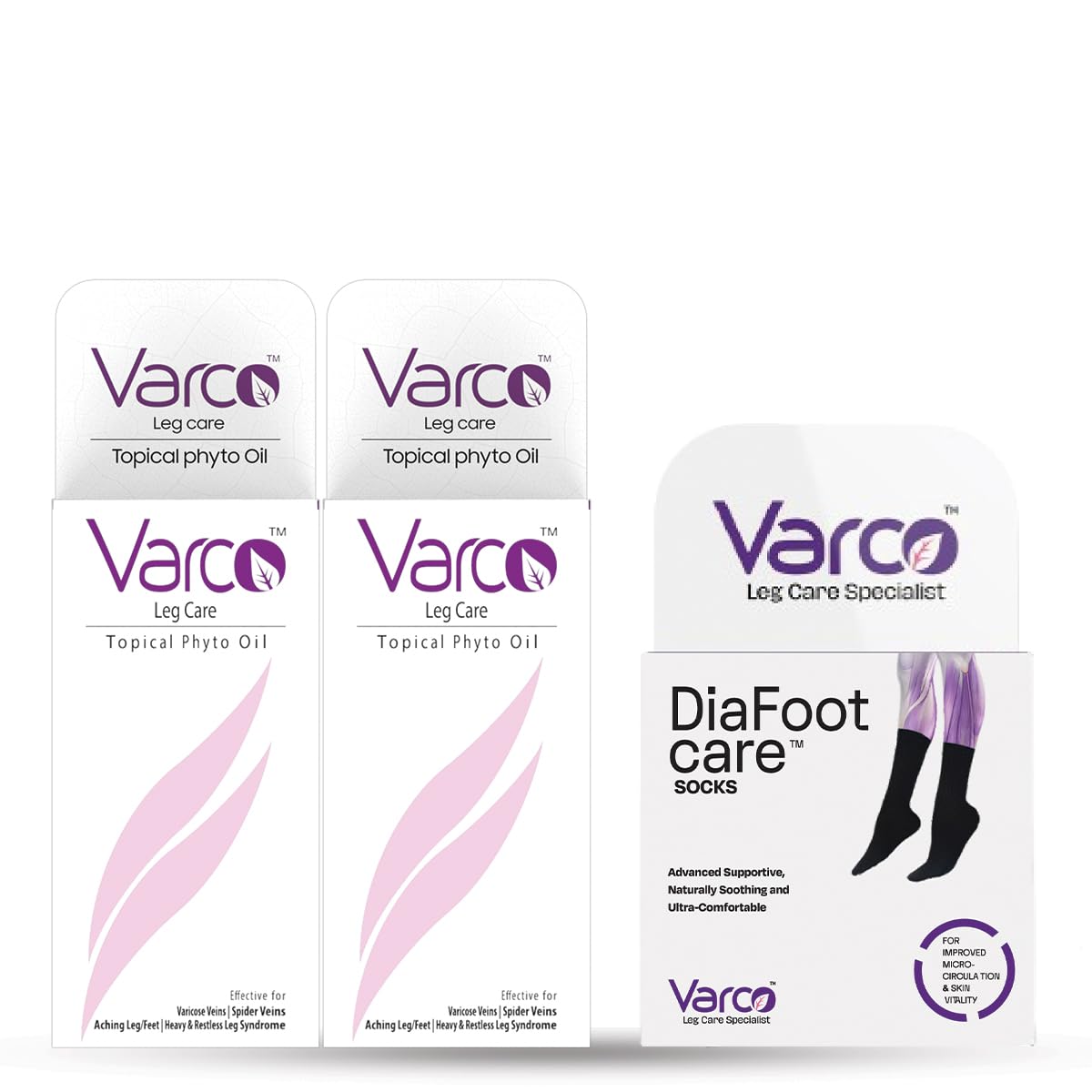 Varco Topical Phyto Oil For Management of Varicose Veins, Spider Veins| Deep Penetration Formula, Manages the root cause of varicose veins| Reduces Cramps & Swelling- 2x60ml (Diabetic Foot Socks Free)-image-26