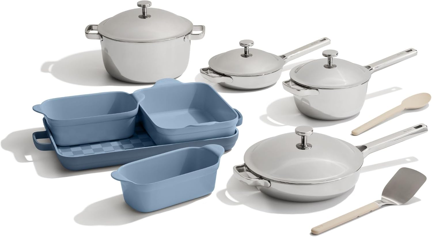 Our Place 15-Piece Titanium Pro Cookware & Bakeware Set | Tri-Ply Titanium & Stainless Steel Nonstick Fry Pans & Pots | Ceramic Nonstick Bakers & Griddle Pan | Non-toxic, PFAS-Free | Blue Salt