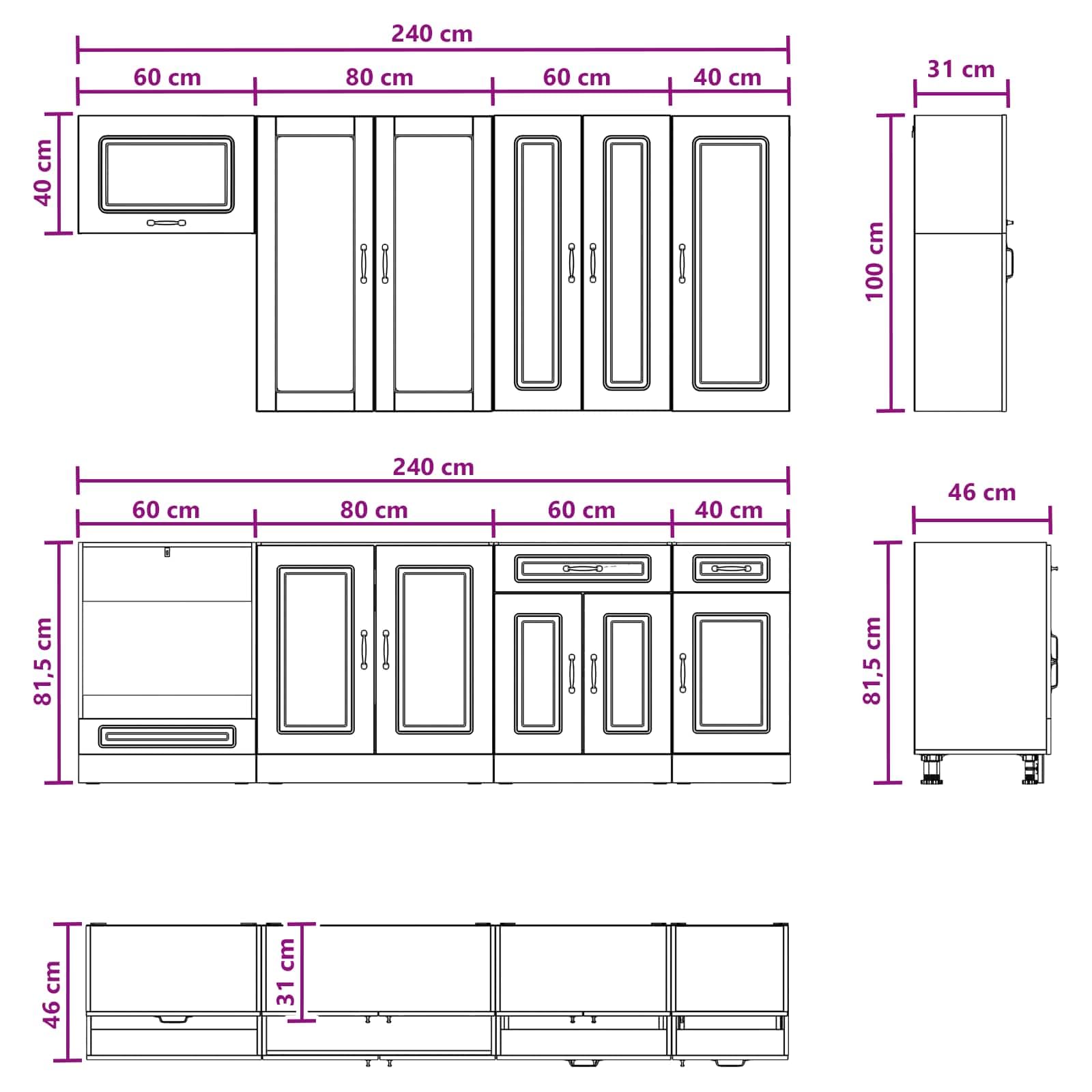 Set da cucina Kalmar, 8 pezzi, bianco lucido