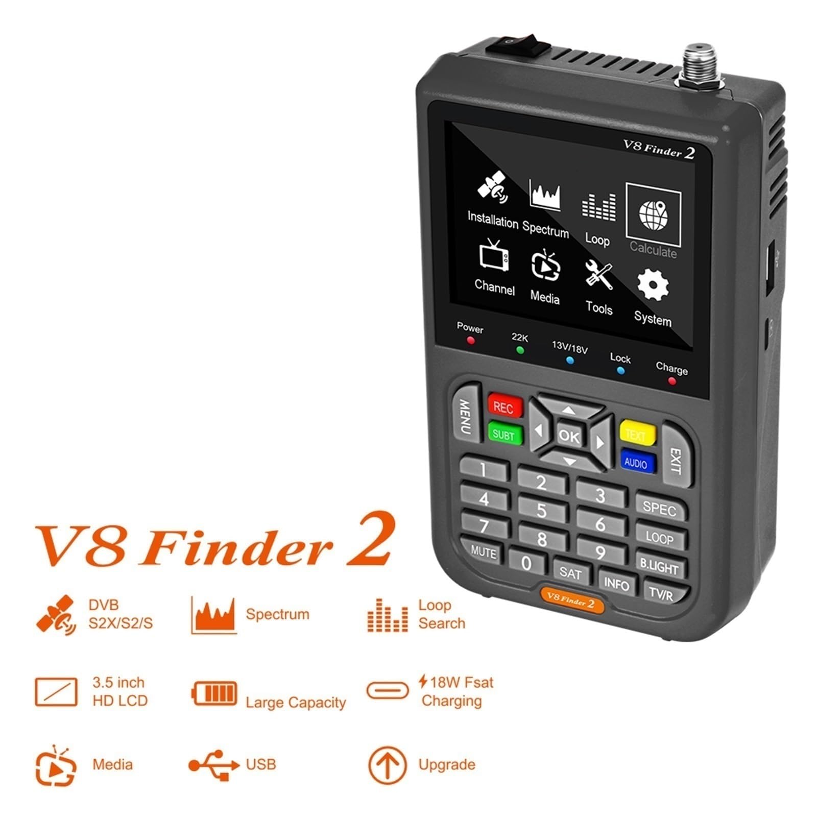Buscador De Satélite Digital DVB-S/S2/S2X H.264 1080P HD Receptor Señal TV Decodificador Satelital DeteccióN Precisa(Only Device)