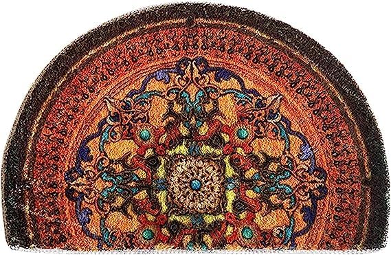 Tapete de puerta semicircular, tapete de baño semicírculo, alfombra bohemia bohemia con mandala. Tapete antideslizante para el hogar, baño, cocina,