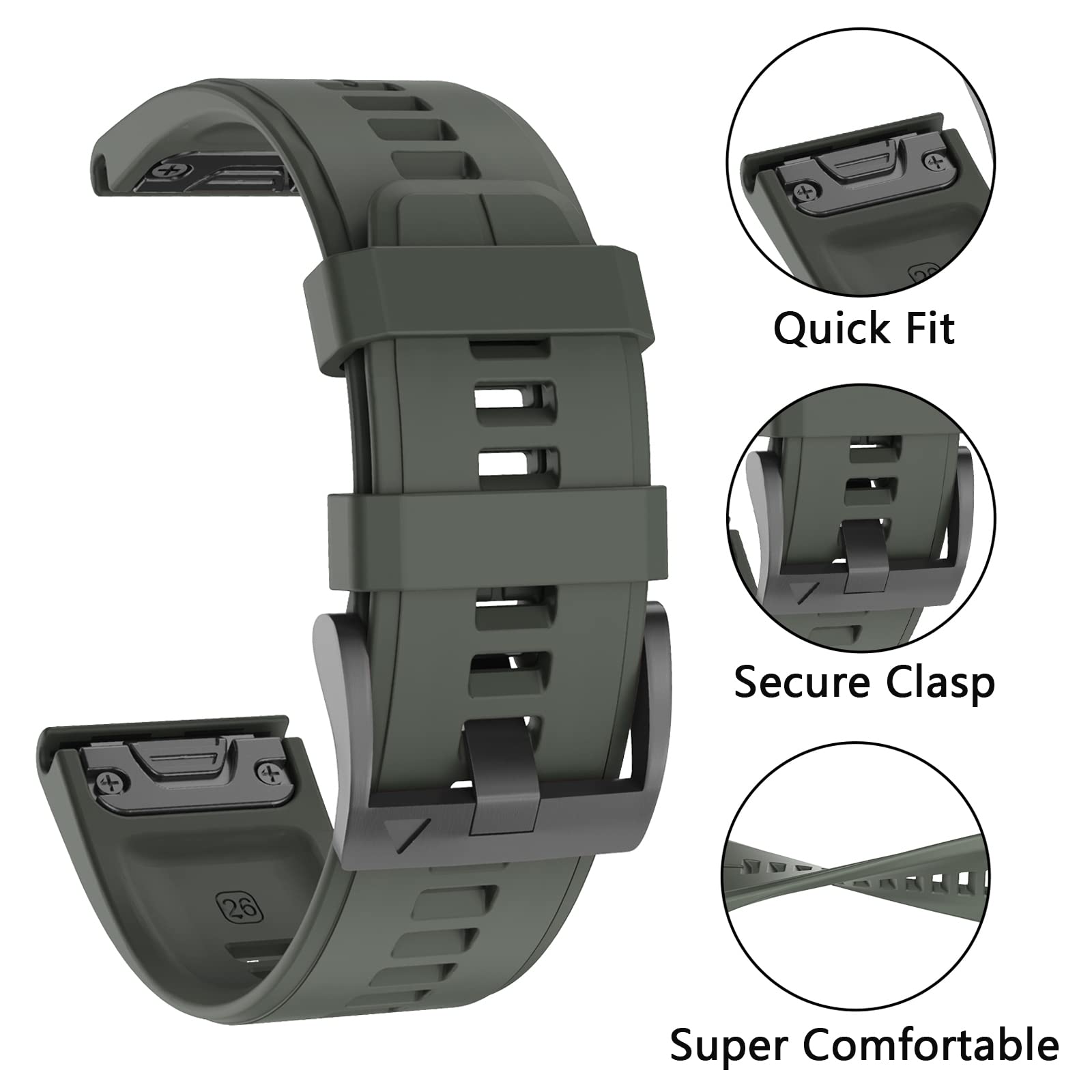 Silikon-Armband Für Garmin Fenix 5X/6X/3 Usw. – 26 Mm, Quick-Fit, Wasserdicht, In Vielen Farben