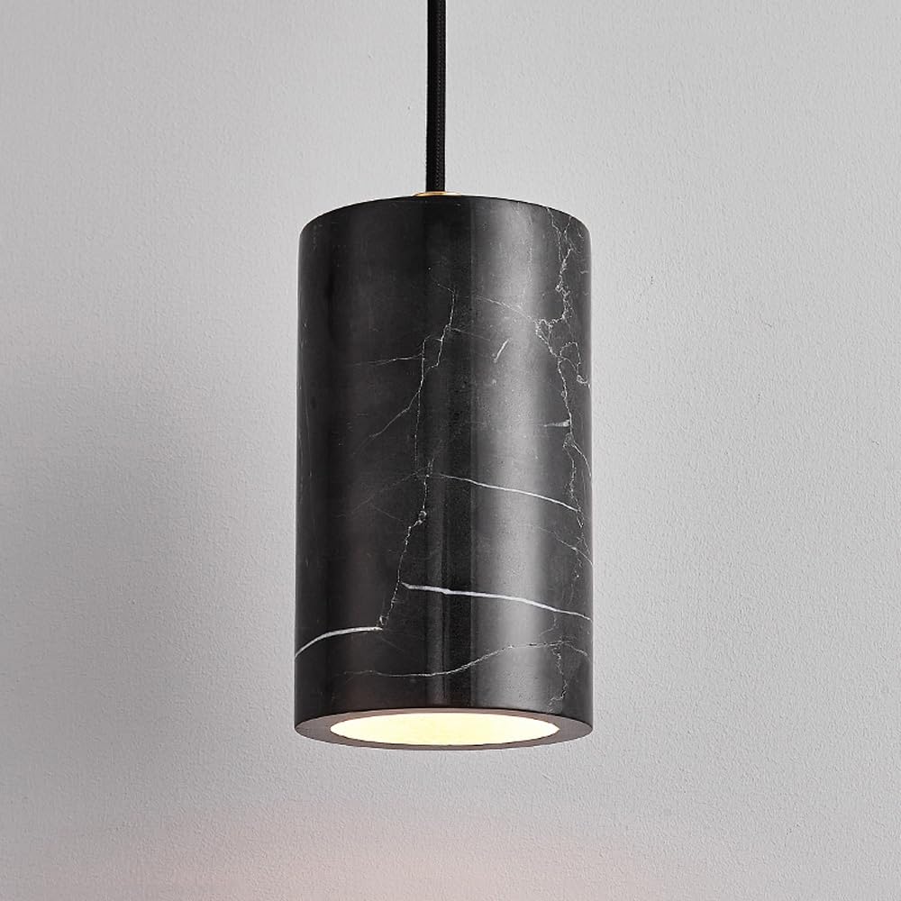 Moderno Lampadario A Sospensione Lineare in Tubo Lungo Nero in Ottone per Cucina Tavolo da Pranzo Bagno in Marmo Alabastro Vetro Bar