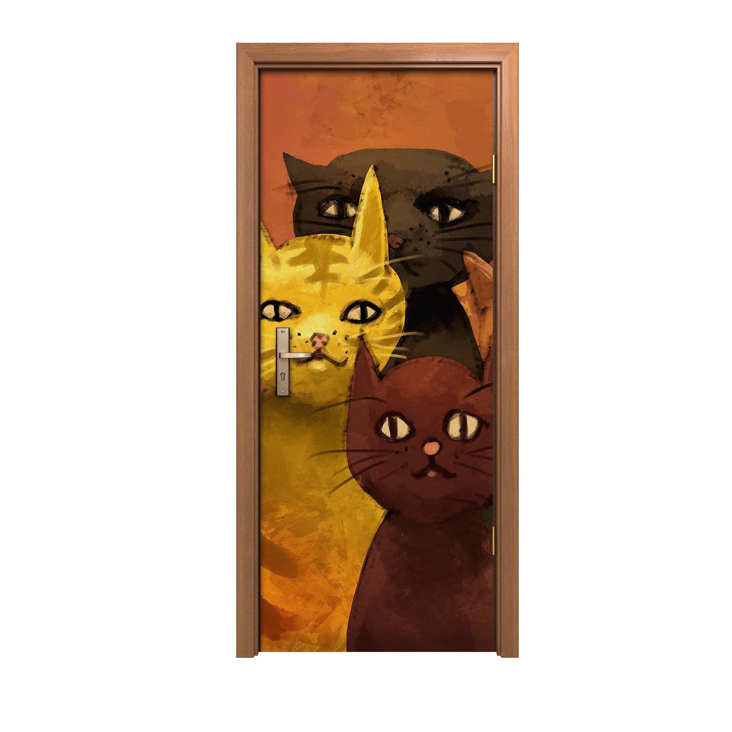 Autocollant de porte 90x200cm design intérieur décoration murale animaux chats