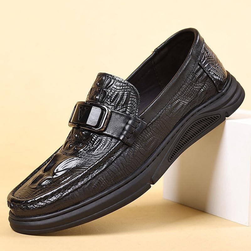 Men's Slip-on Casual Shoes Genuine Leather Men Spring Shoes Driving Shoes Loafers Leather Dress Shoes(Black,8)2