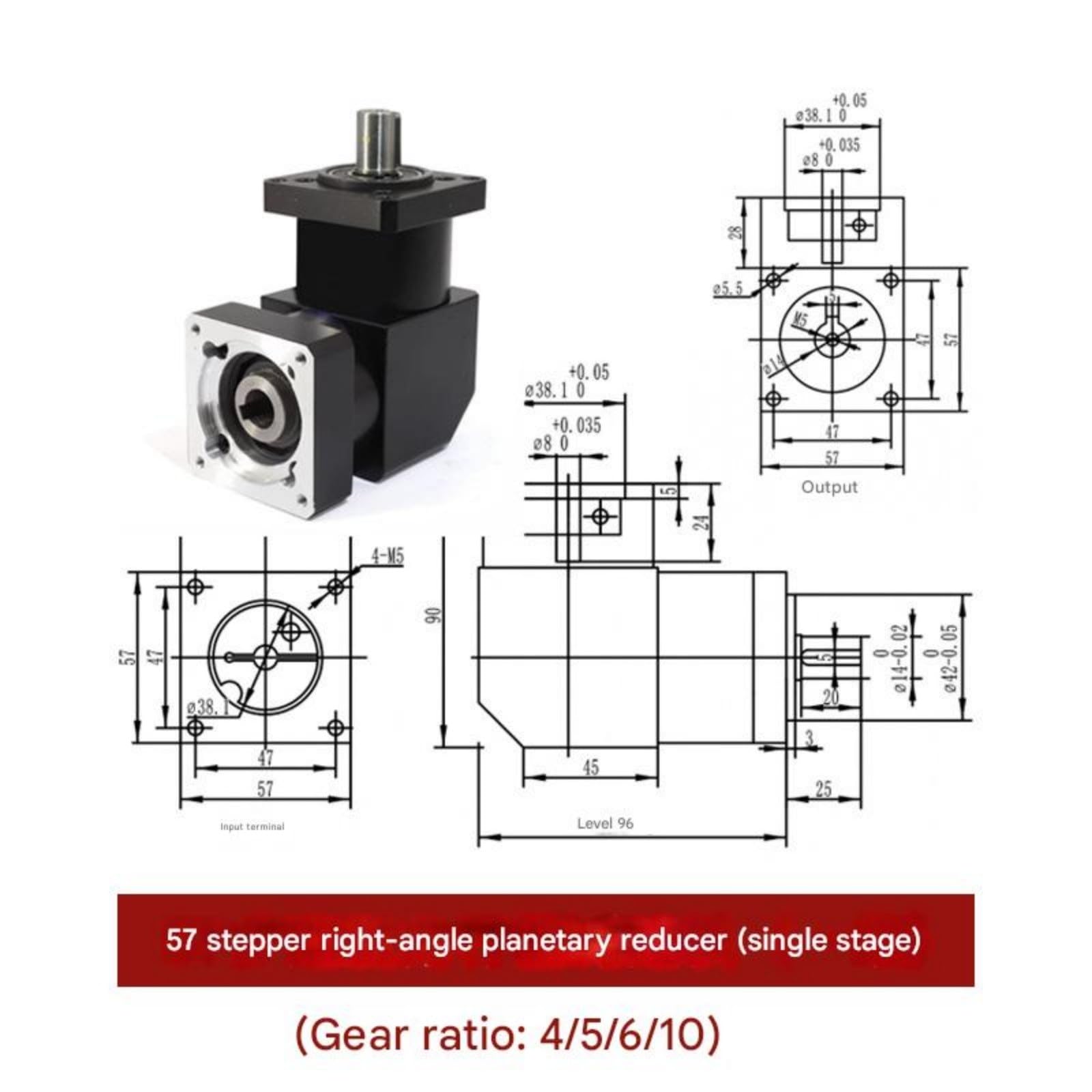 Motore passo-passo NEMA23 57 Rapporto di riduttore planetario ad angolo retto da 90 gradi 3:1-10:1 for CNC motore passo-passo(10:1)