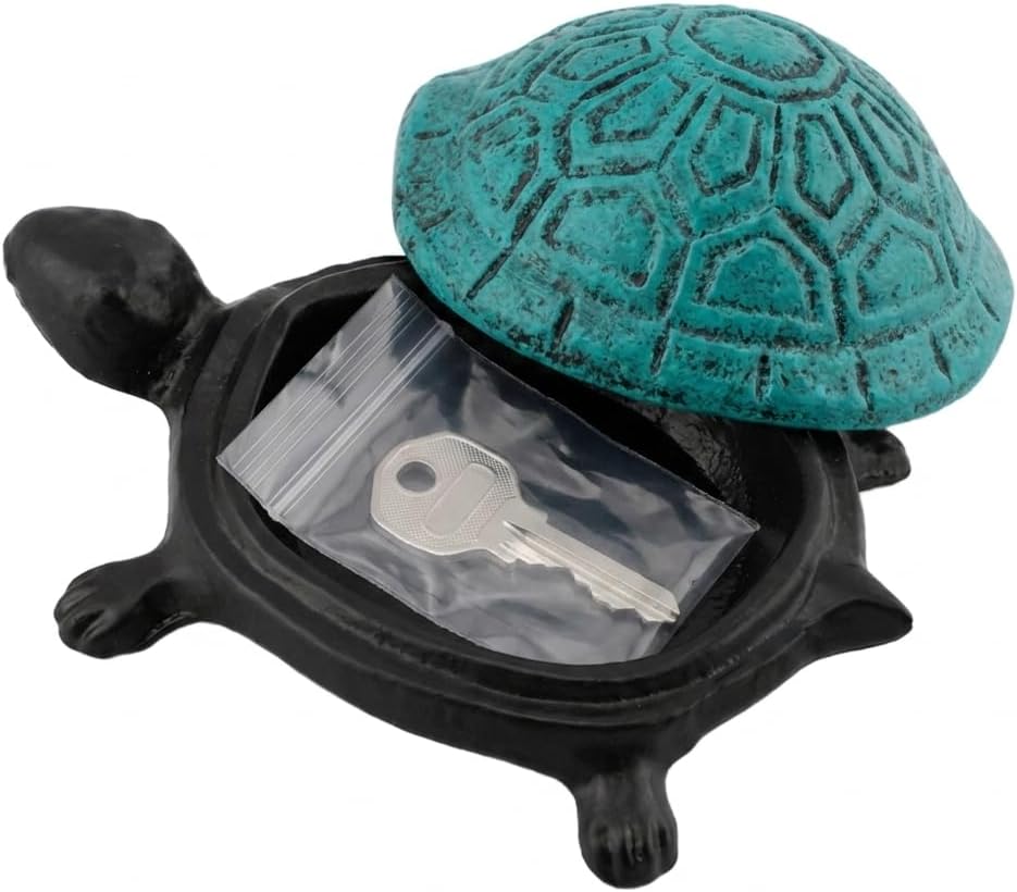 Cast Iron Turtle Key Hider, Outdoor Hidden Key Holder with Spacious Secret Compartment, Discreet Garden Statue Ornament for Yard Patio Lawn Spare Key Storage