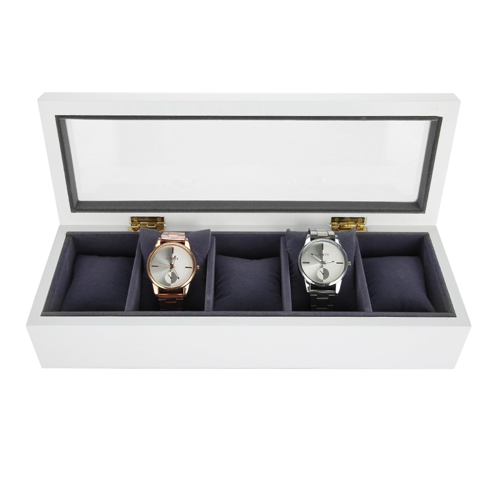 Caja de Almacenamiento de Relojes de 5 Rejillas con Almohadas Suaves para Exhibir Relojes y Joyas en un Diseño Elegante para Uso Doméstico o Tienda de (WHITE)