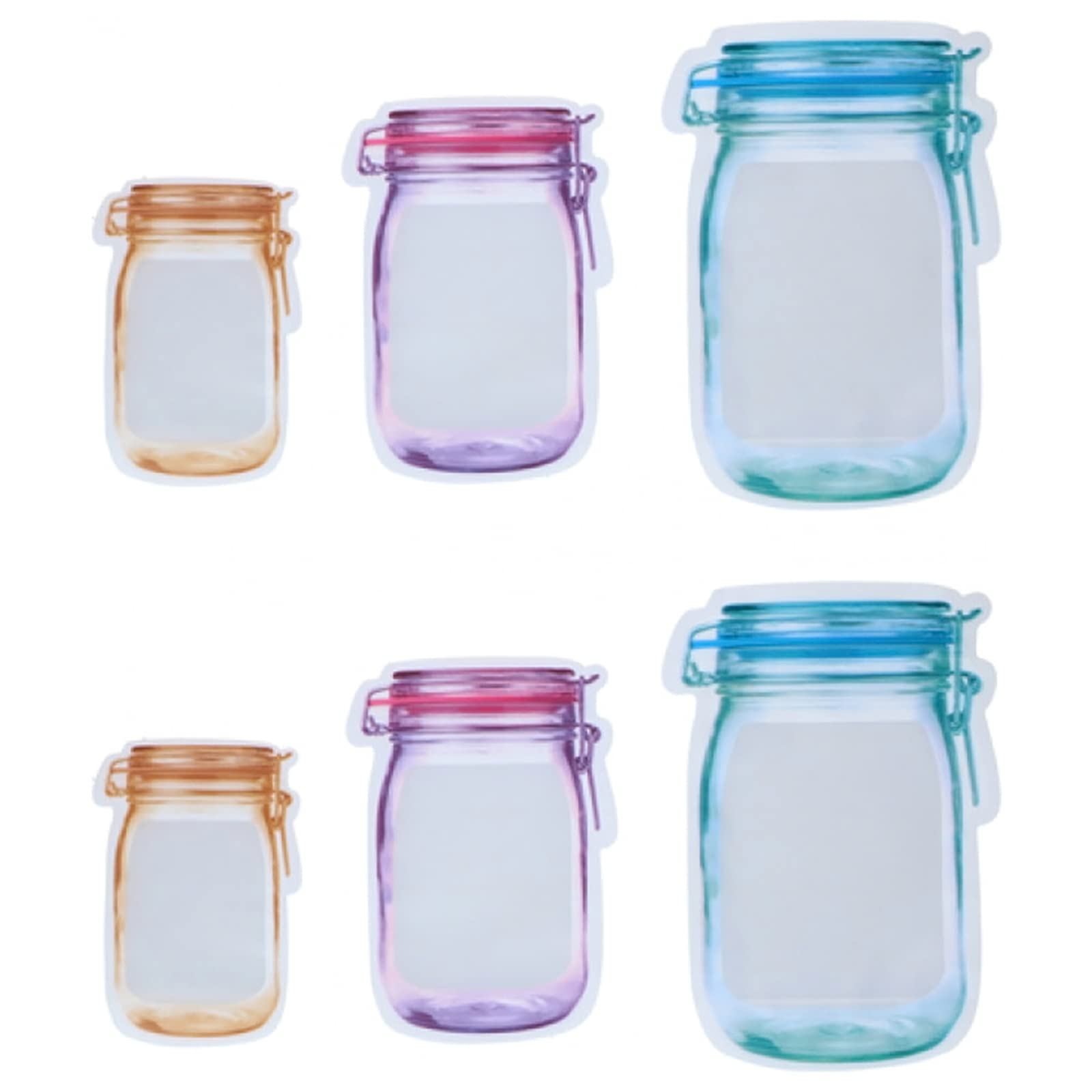 Alpina Blue,Purple Mason Jar Food Bottles Bags 6Pcs Reusable Food Spice Storage Airtight Seal Grip Fresh Bags Pouches 3 Sizes Snack Freezer Fridge Leakproof Food Saver Bags For Travelling Camping Picnic