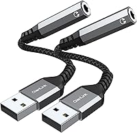 Vista 1 de USB to 3.5mm Jack Audio Adapter (2-Pack), USB to Audio Jack Adapter Headset, USB-A to 3.5mm TRRS 4-Pole Mic Female, External Stereo Sound Card for