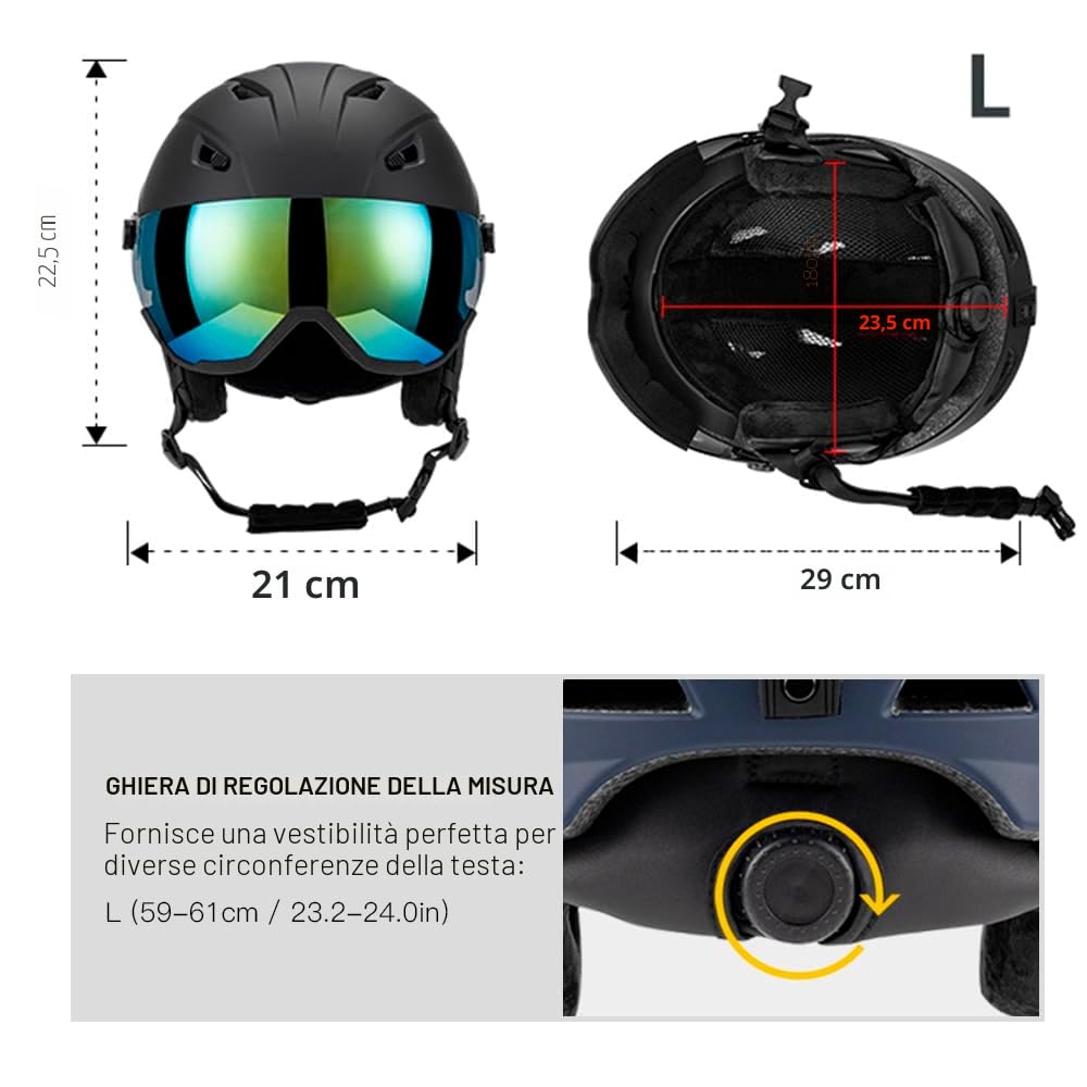 Lixada Caschi da Sci, Casco da Sci Integrato Casco da Snowboard per Uomo e Donna con Visiera Rimovibile