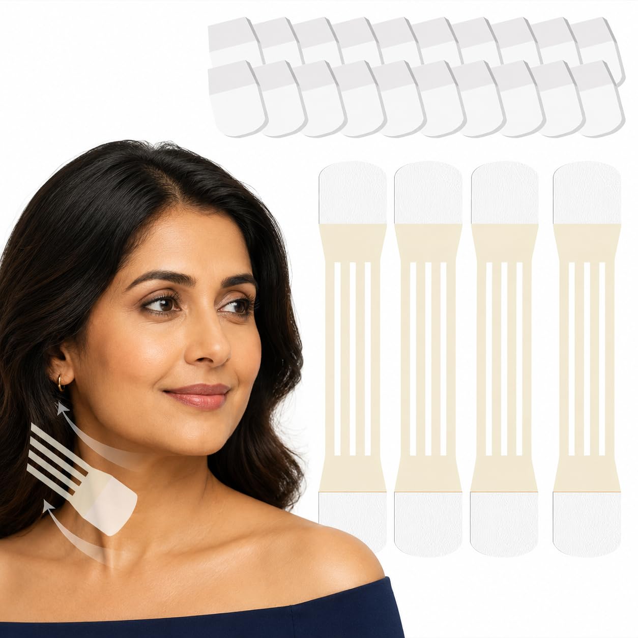 Neck lift tape, Instant Lift for Sagging Skin & Wrinkles, (4 Bands + 20 Patches Lift Strips for Neck), Neck Tape Lifting Invisible, Durable, Waterproof and Flexible Adhesive Tape for Women (20 pcs)-image-23