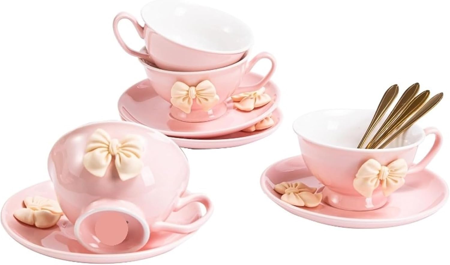 Tea Cups Teacup And Saucer Set, Tea Cups Set Of 4, Coffe Cups, Espresso Coffee Cups, Pink Coffee Mugs, Tea Sets For Tea(Pink)