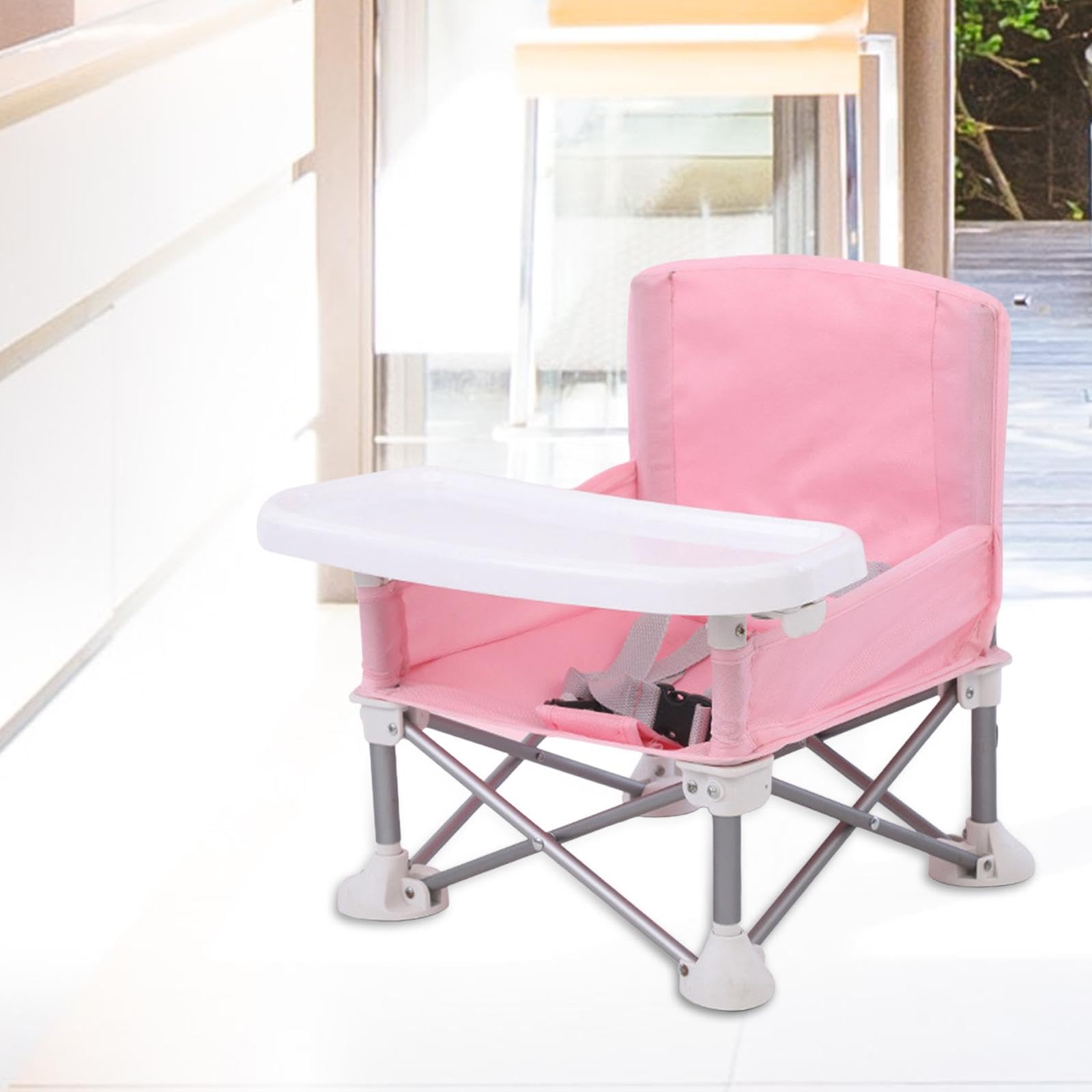 F Fityle Rehausseur de Siège pour Bébé Pliant avec Ceinture de Sécurité - Chaise de Plage Extérieure d'Alimentation Portable et Stable, Rose