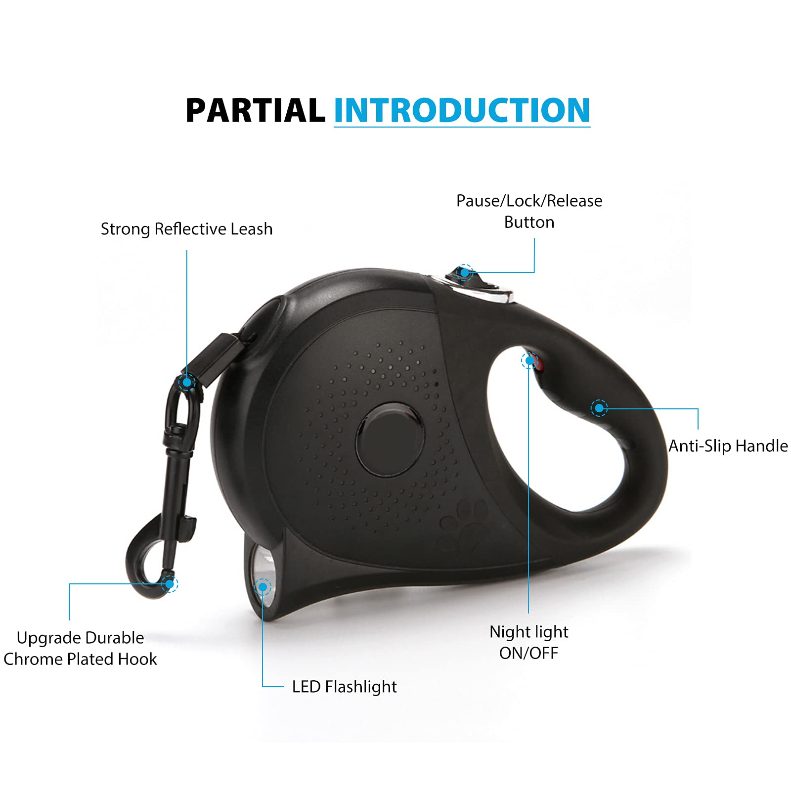 PETCUTE Laisse Chien Enrouleur,5M Laisse Chien Retractable Flexi, Un Boutton S’arrêter/Bloquer, Laisse à Enrouleur Extensibles de Chien avec LED Lampe de Poche,pour Chiens de Petite et Moyenne Taille