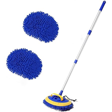 Amazon 洗車モップ 伸縮式ブラシ 洗車スポンジ 180度回転 三段階長さ調整 付け替えスポンジ2個付け 洗車用品 ガラス掃除 窓対応 吸水性抜群 簡単使い 洗浄便利 洗車用品セット 車 バイク
