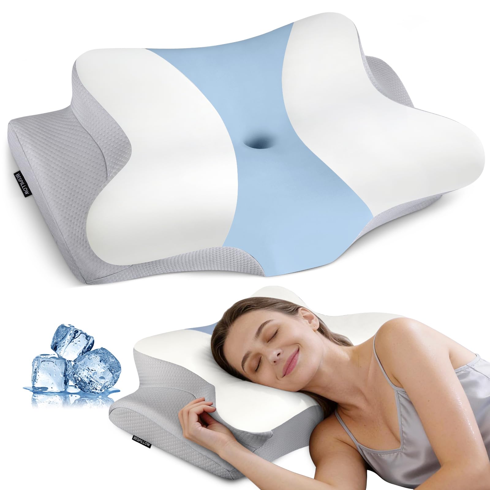 Photo 1 of Cervical Neck Pillow for Pain Relief - Ergonomic Pillow Side Sleeper Pillow for Sleeping, Orthopedic Memory Foam Pillow for Neck Support, Contour Cervical Pillow Bed Pillow for Back Stomach Sleepers