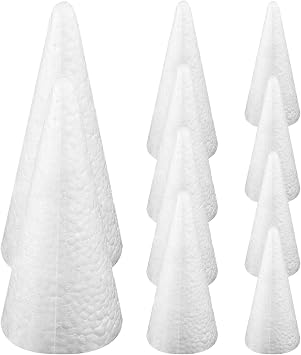 10PCS Polystyrene Craft Cones, Assorted Sizes Foam Cones for Christmas Tree Gnomes DIY Art Projects, Christmas Craft Supplies
